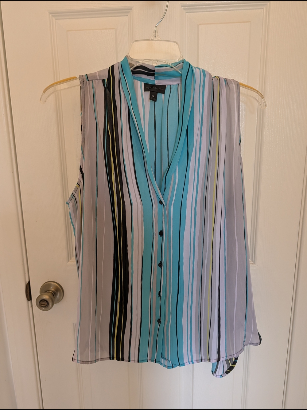 Worthington Sleeveless Striped Blouse in Aqua, White and Black